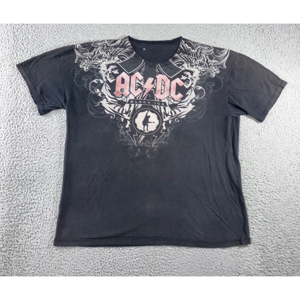 AC/DC Black Ice Graphic T-Shirt Men 2XL Faded Black Distressed Band Tee Y2K 90s